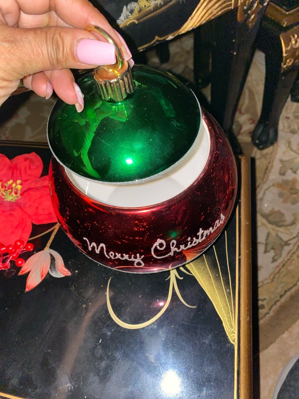Holiday 'Merry Christmas' Red and Green Glass Ornament - Picture 5 of 7